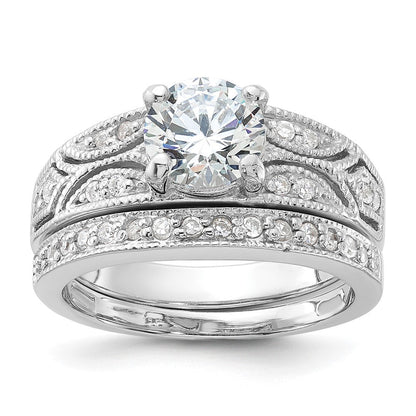 Sterlingsilber Rhodiniert 2 Stück Zirkonia Hochzeit Set Ring