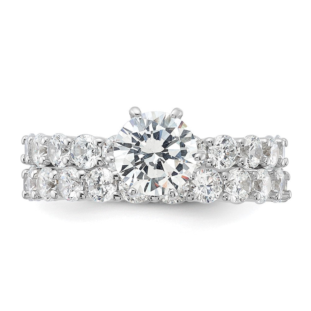 Sterlingsilber Rhodiniert Zirkonia 2 Stück Hochzeit Set Ring