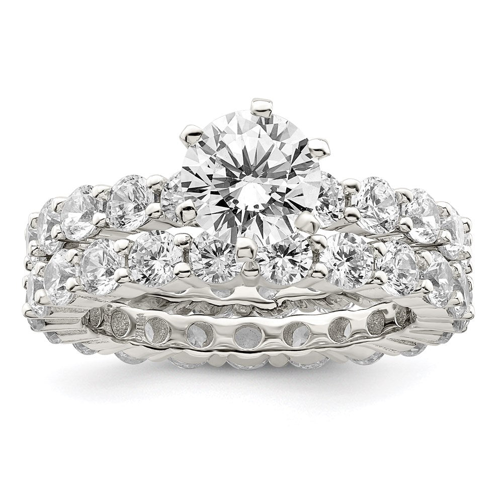 Sterlingsilber Rhodiniert Zirkonia 2 Stück Hochzeit Set Ring