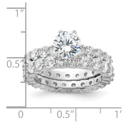 Sterlingsilber Rhodiniert Zirkonia 2 Stück Hochzeit Set Ring