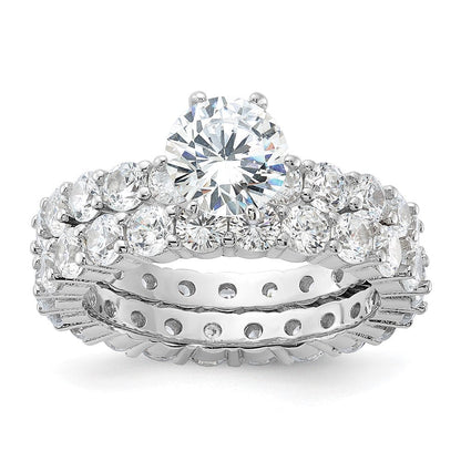 Sterlingsilber Rhodiniert Zirkonia 2 Stück Hochzeit Set Ring