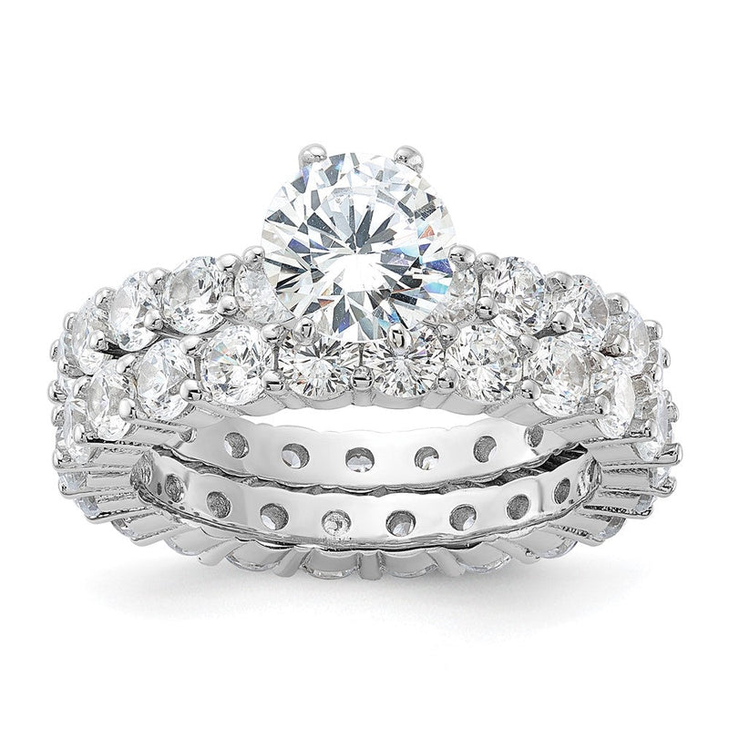 Sterlingsilber Rhodiniert Zirkonia 2 Stück Hochzeit Set Ring