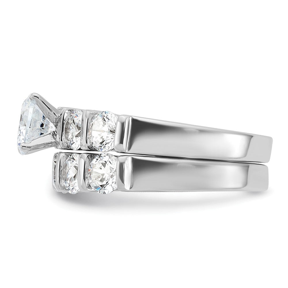 Sterlingsilber Rhodiniert Zirkonia Verlobungsring und Ehering Zwei Stück Set