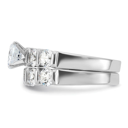Sterlingsilber Rhodiniert Zirkonia Verlobungsring und Ehering Zwei Stück Set