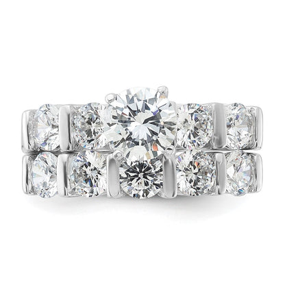 Sterlingsilber Rhodiniert Zirkonia Verlobungsring und Ehering Zwei Stück Set