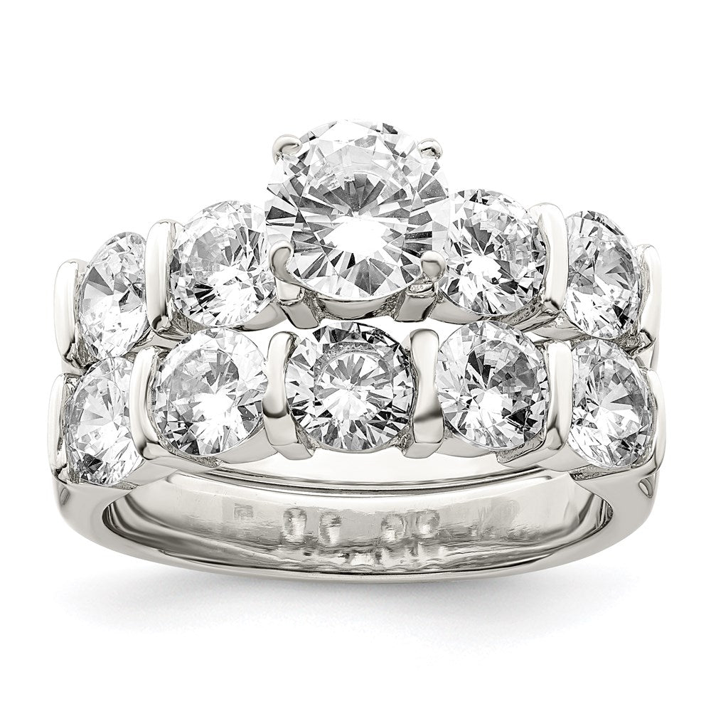 Sterlingsilber Rhodiniert Zirkonia Verlobungsring und Ehering Zwei Stück Set