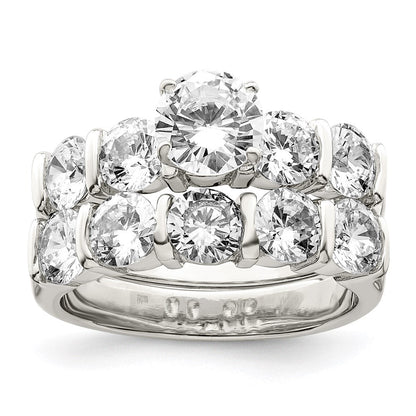 Sterlingsilber Rhodiniert Zirkonia Verlobungsring und Ehering Zwei Stück Set