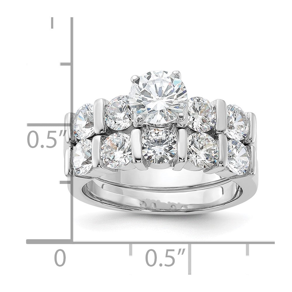 Sterlingsilber Rhodiniert Zirkonia Verlobungsring und Ehering Zwei Stück Set