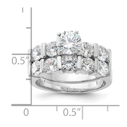 Sterlingsilber Rhodiniert Zirkonia Verlobungsring und Ehering Zwei Stück Set