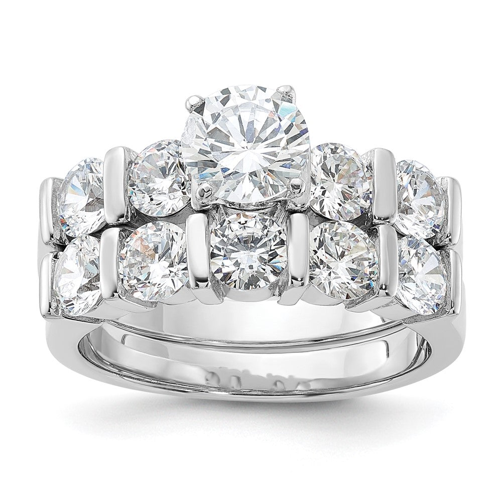 Sterlingsilber Rhodiniert Zirkonia Verlobungsring und Ehering Zwei Stück Set