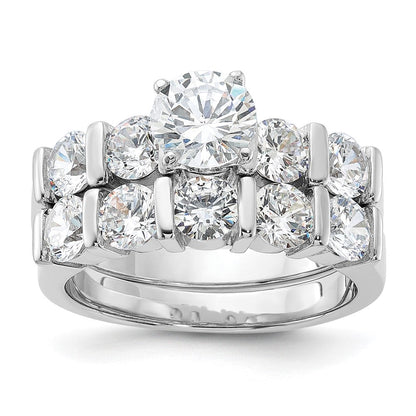 Sterlingsilber Rhodiniert Zirkonia Verlobungsring und Ehering Zwei Stück Set