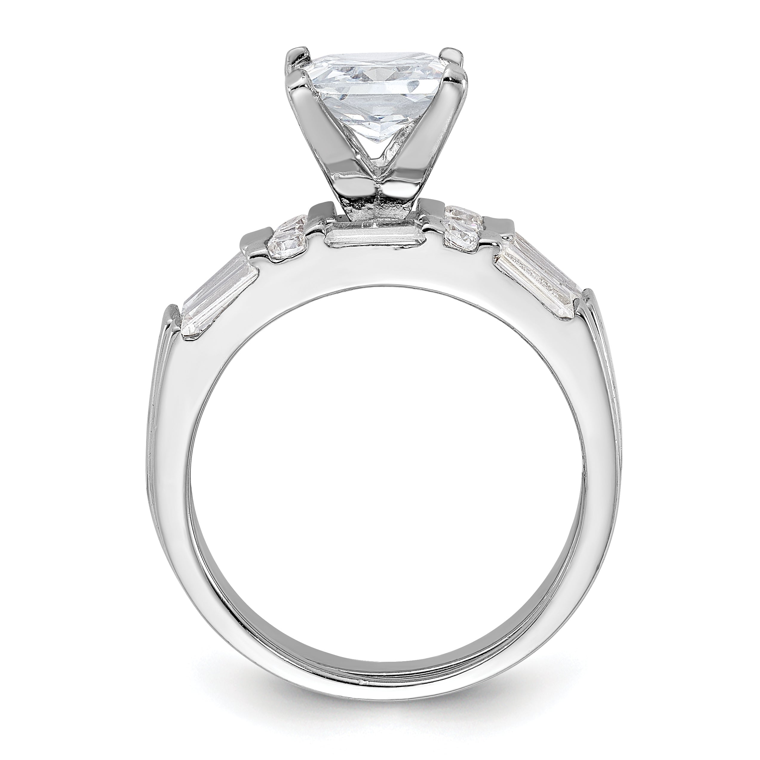 Sterlingsilber Rhodiniert Zirkonia Verlobungsring und Ehering Zwei Stück Set