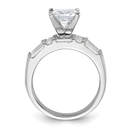 Sterlingsilber Rhodiniert Zirkonia Verlobungsring und Ehering Zwei Stück Set