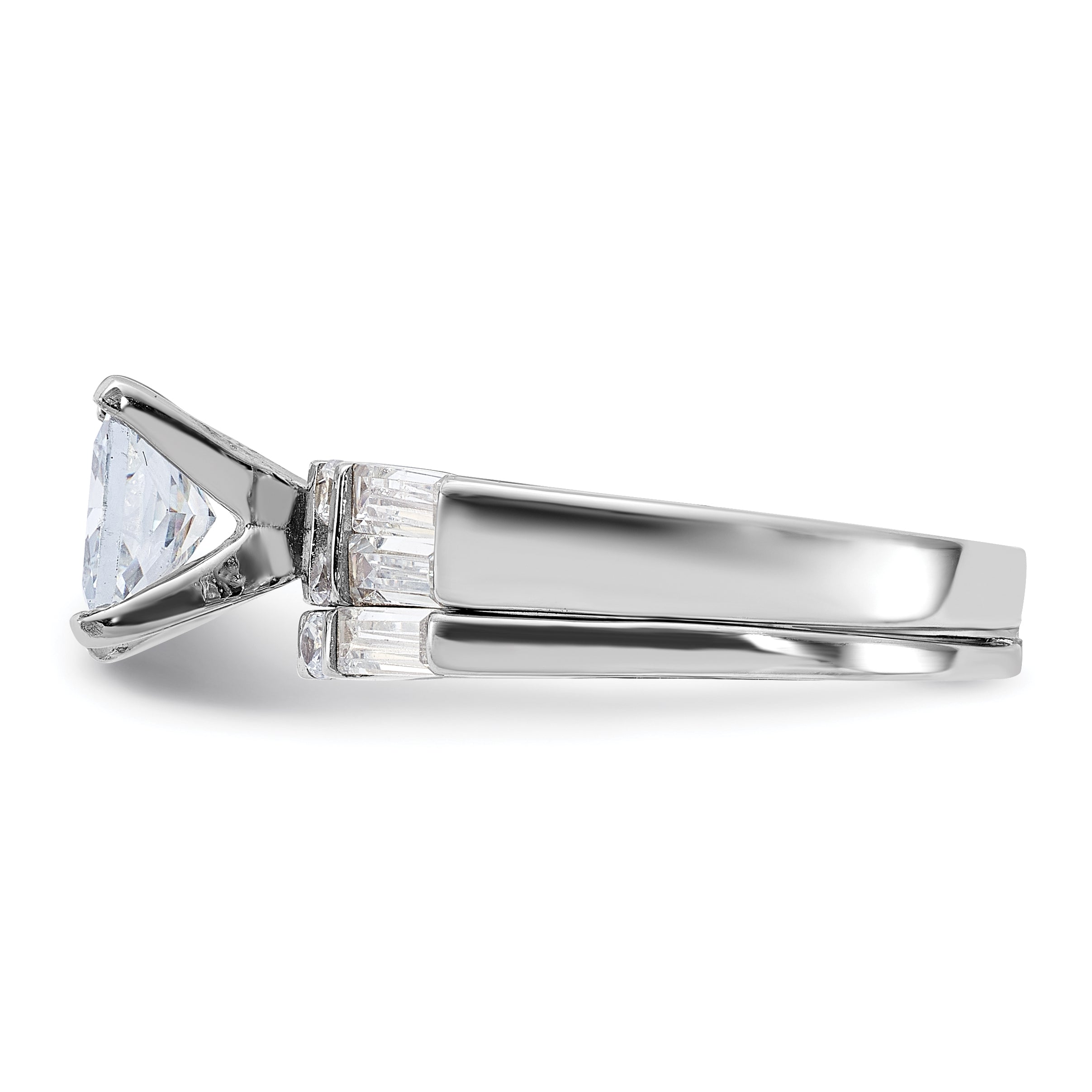 Sterlingsilber Rhodiniert Zirkonia Verlobungsring und Ehering Zwei Stück Set