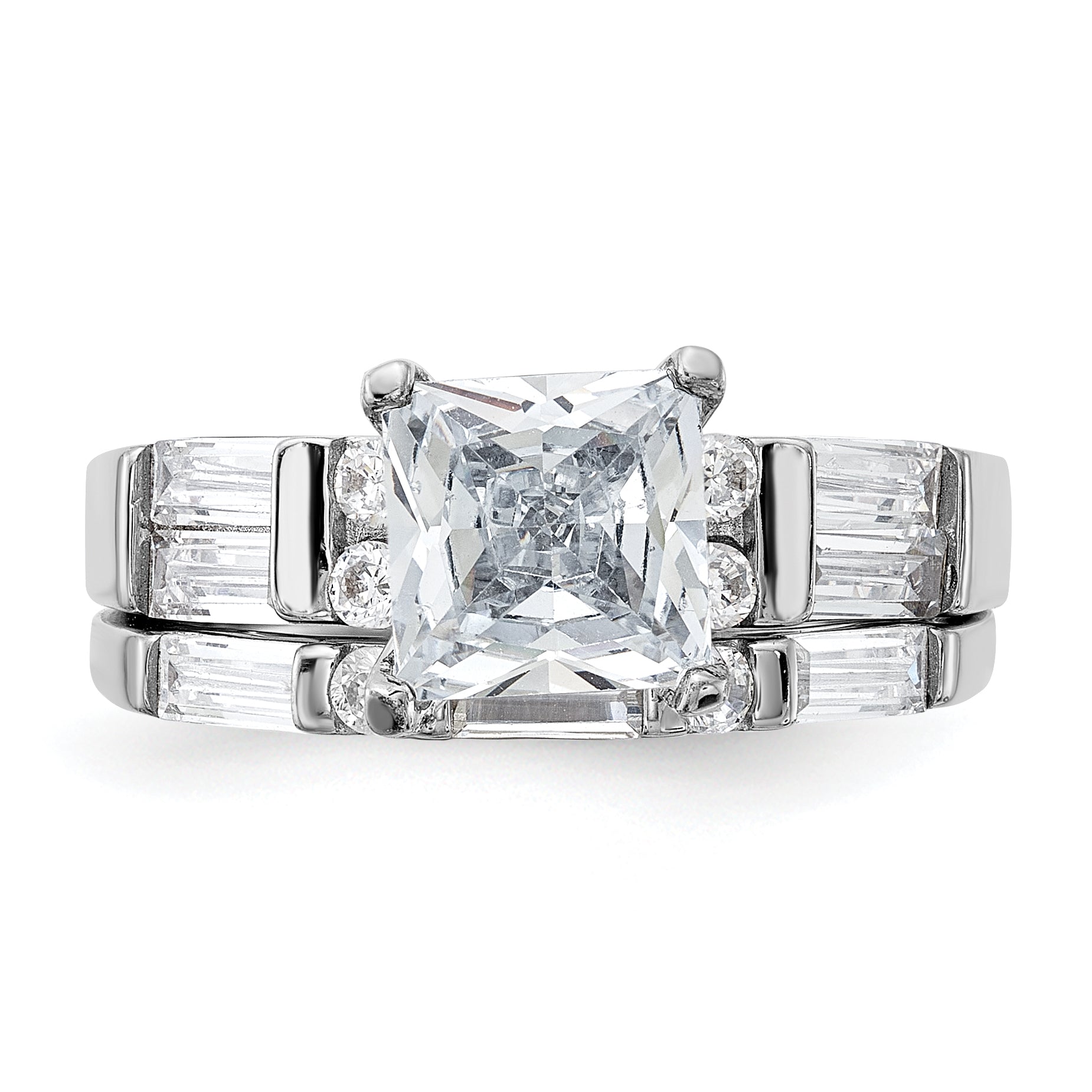 Sterlingsilber Rhodiniert Zirkonia Verlobungsring und Ehering Zwei Stück Set