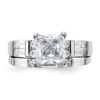 Sterlingsilber Rhodiniert Zirkonia Verlobungsring und Ehering Zwei Stück Set