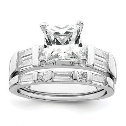 Sterlingsilber Rhodiniert Zirkonia Verlobungsring und Ehering Zwei Stück Set