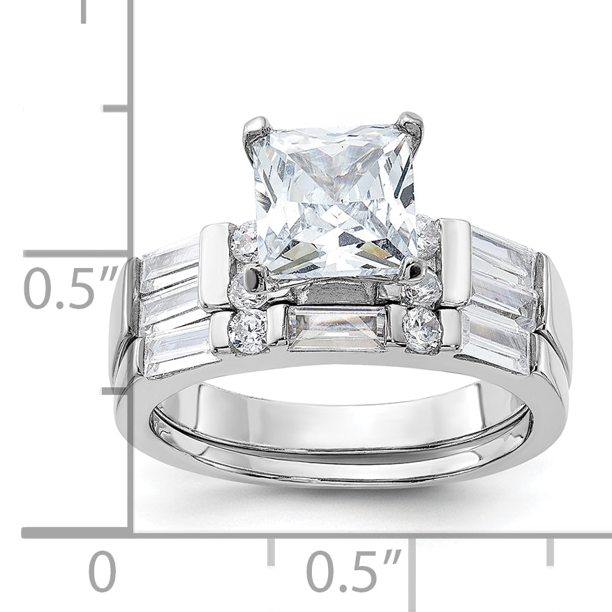 Sterlingsilber Rhodiniert Zirkonia Verlobungsring und Ehering Zwei Stück Set
