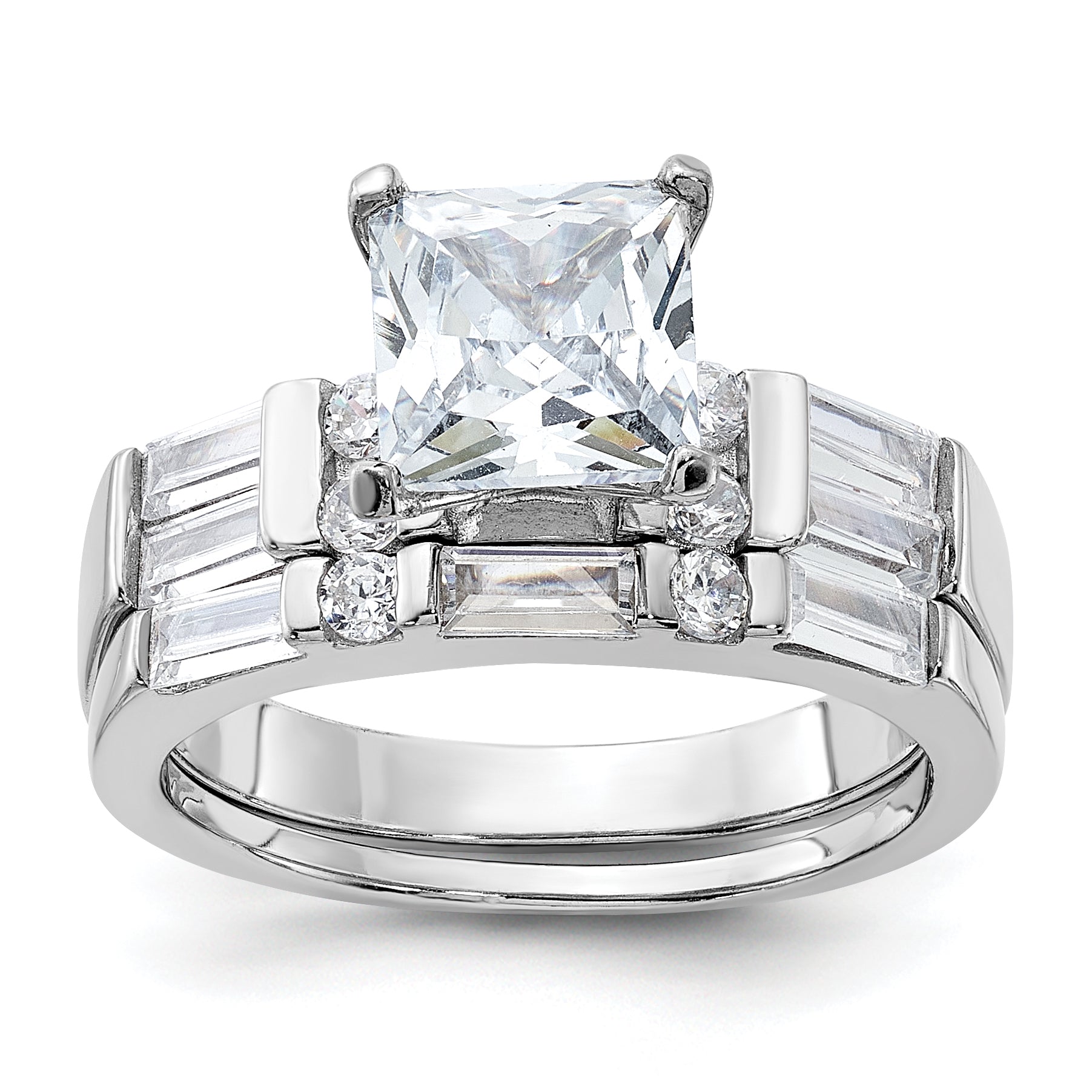 Sterlingsilber Rhodiniert Zirkonia Verlobungsring und Ehering Zwei Stück Set