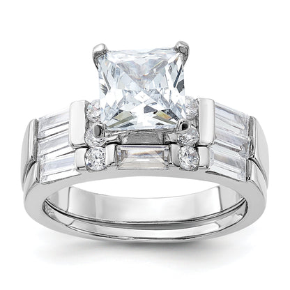 Sterlingsilber Rhodiniert Zirkonia Verlobungsring und Ehering Zwei Stück Set