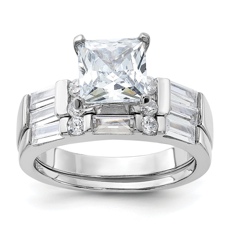 Sterlingsilber Rhodiniert Zirkonia Verlobungsring und Ehering Zwei Stück Set