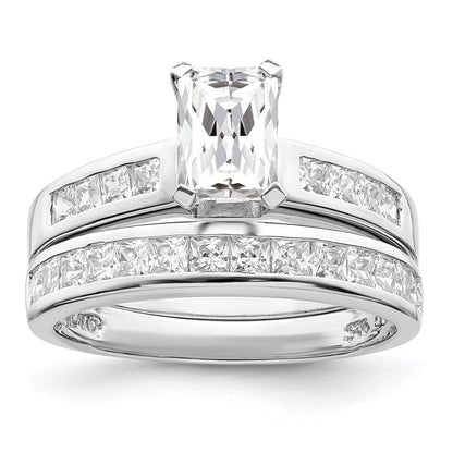 Sterlingsilber Rhodiniert 2 Stück Zirkonia Größe 6 Hochzeit Set Ring