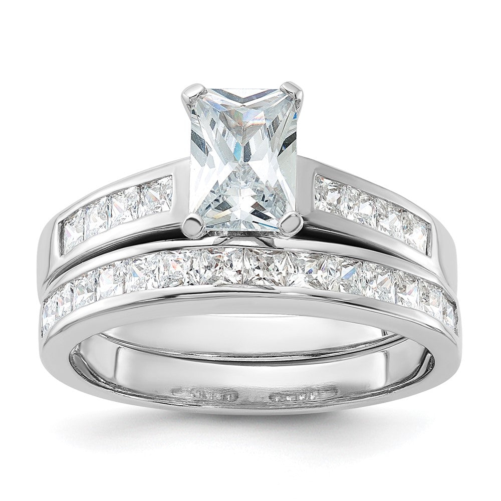 Sterlingsilber Rhodiniert 2 Stück Zirkonia Größe 6 Hochzeit Set Ring