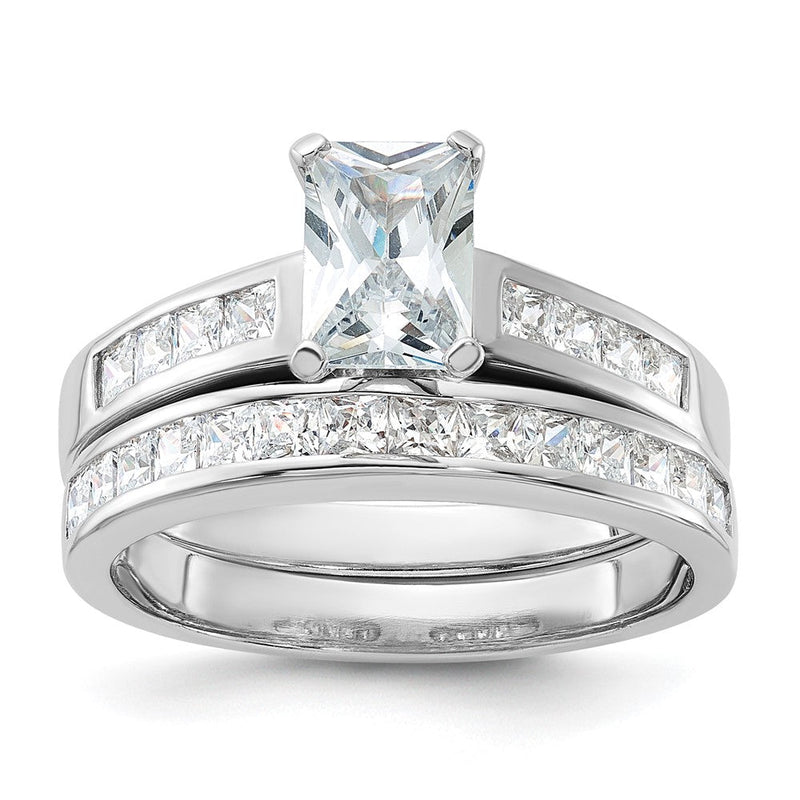 Sterlingsilber Rhodiniert 2 Stück Zirkonia Größe 6 Hochzeit Set Ring