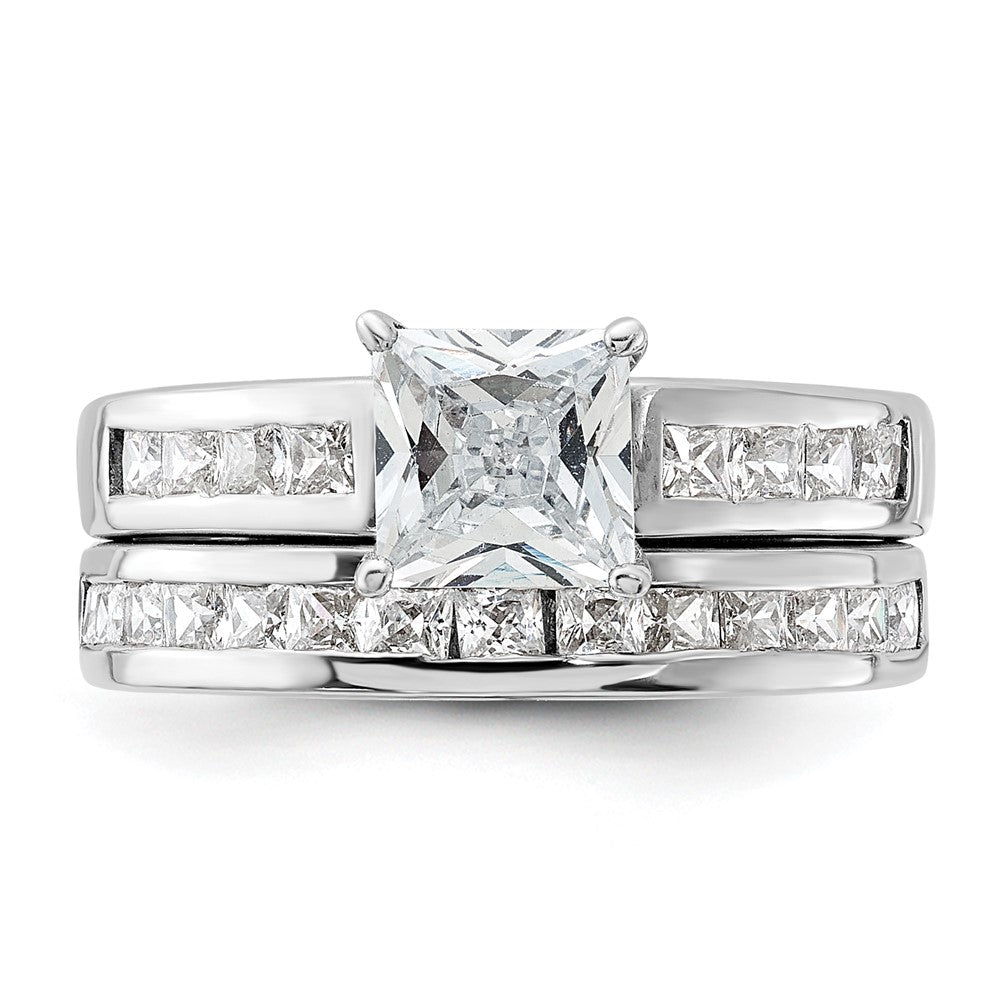 Sterlingsilber Rhodiniert 2 Stück Zirkonia Größe 6 Hochzeit Set Ring