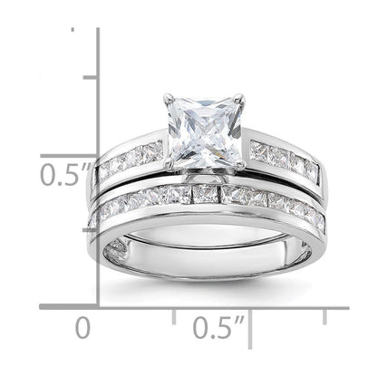 Sterlingsilber Rhodiniert 2 Stück Zirkonia Größe 6 Hochzeit Set Ring