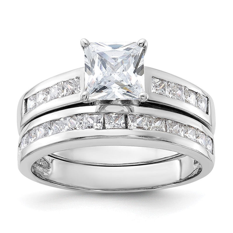 Sterlingsilber Rhodiniert 2 Stück Zirkonia Größe 6 Hochzeit Set Ring