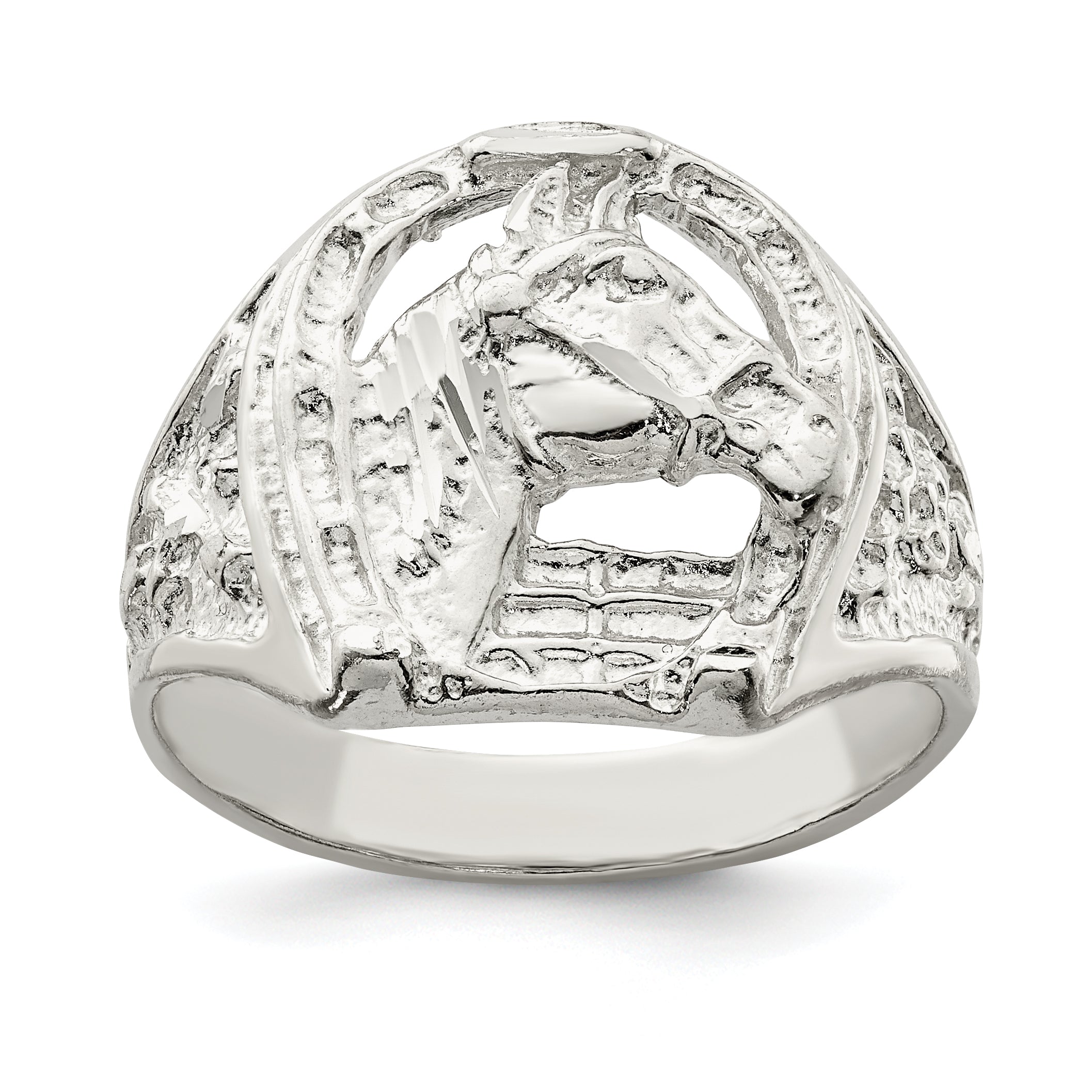 Sterlingsilber Hufeisen mit Pferd Kopf Ring