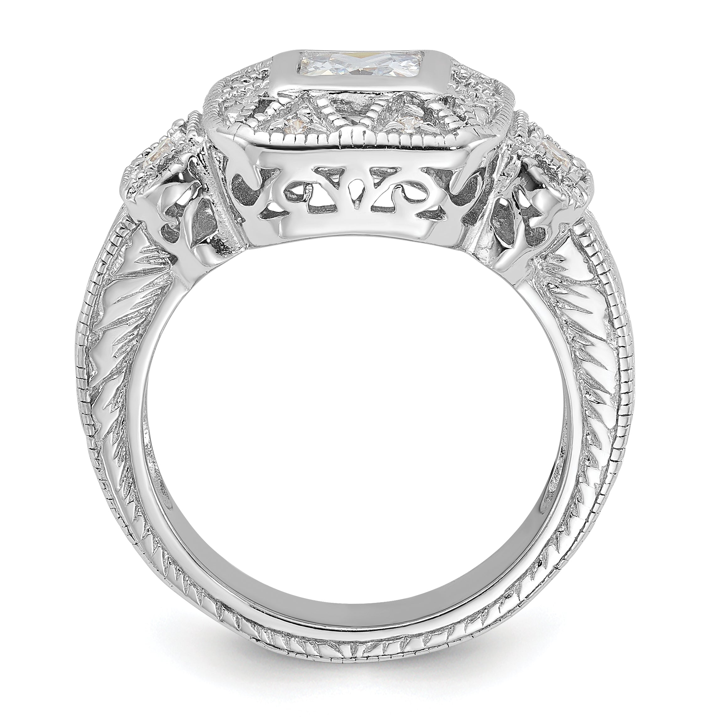 Sterlingsilber Rhodiniert Zirkonia Antik Style Ring