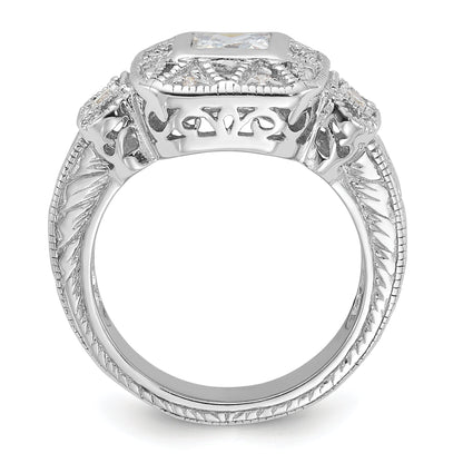 Sterlingsilber Rhodiniert Zirkonia Antik Style Ring