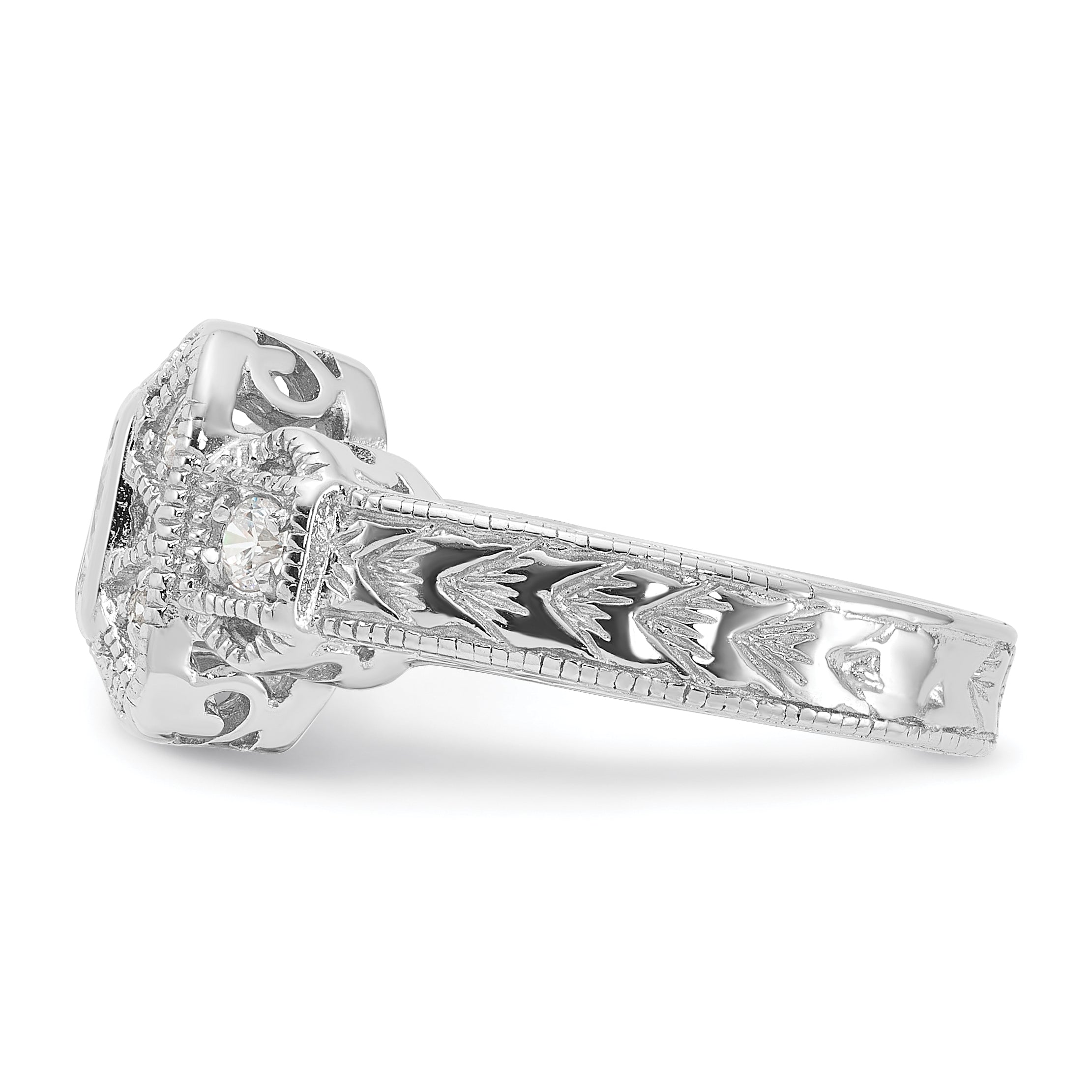 Sterlingsilber Rhodiniert Zirkonia Antik Style Ring