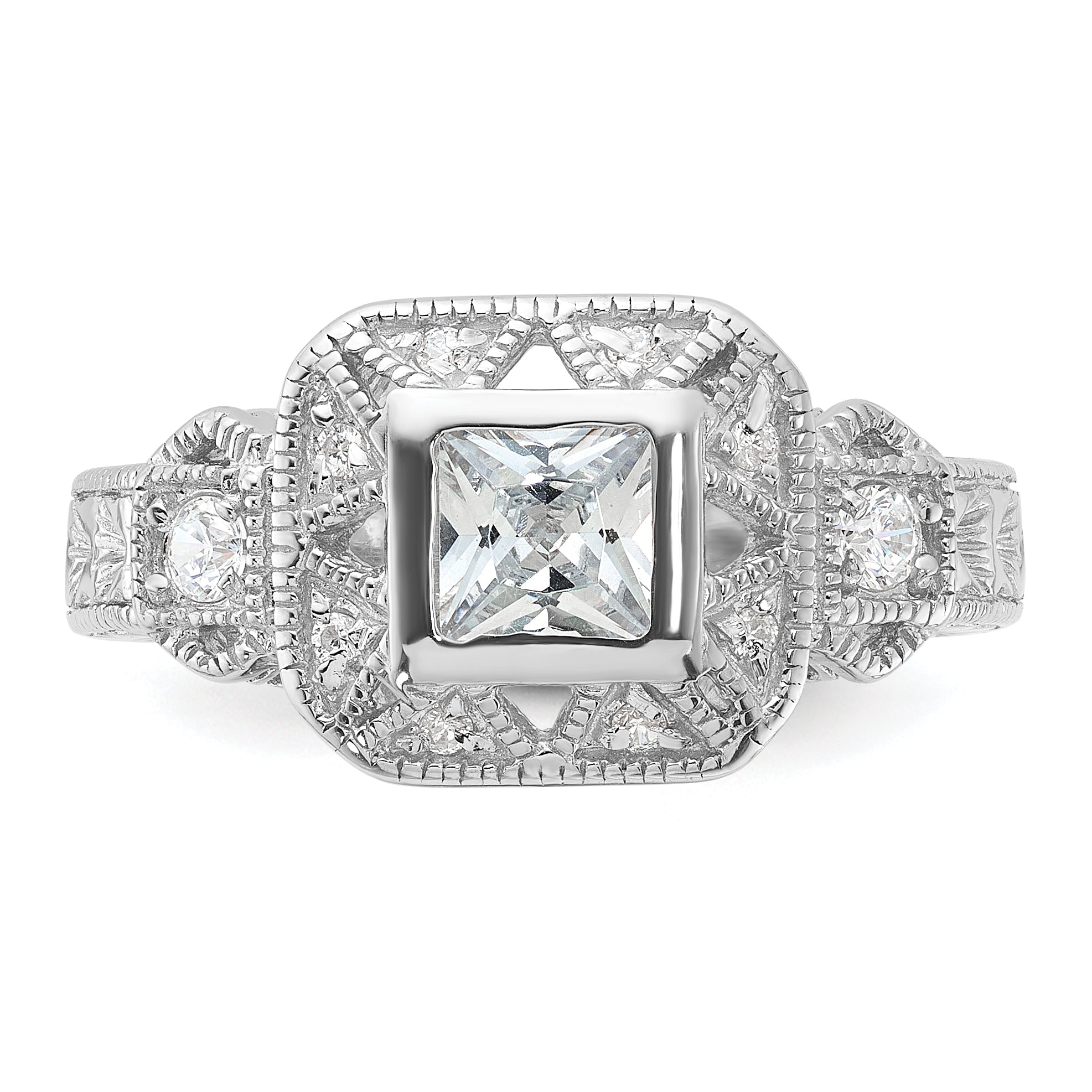 Sterlingsilber Rhodiniert Zirkonia Antik Style Ring