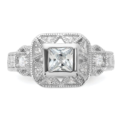 Sterlingsilber Rhodiniert Zirkonia Antik Style Ring
