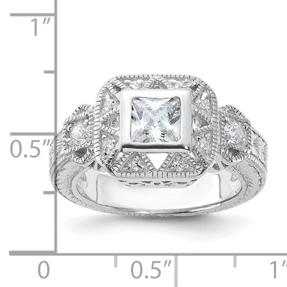 Sterlingsilber Rhodiniert Zirkonia Antik Style Ring
