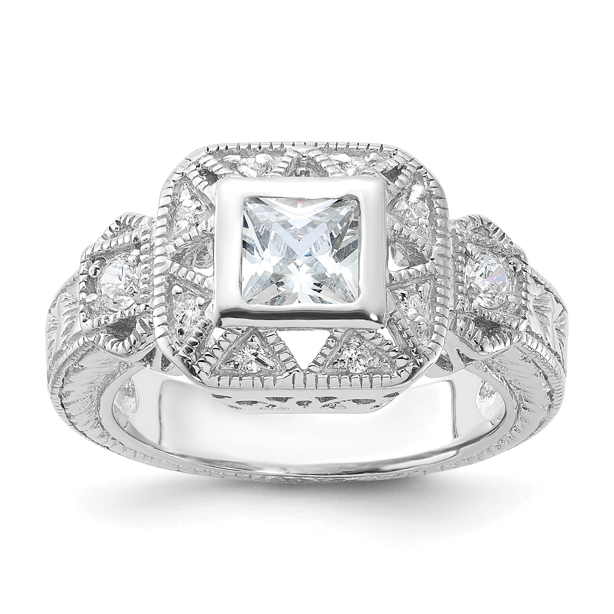 Sterlingsilber Rhodiniert Zirkonia Antik Style Ring