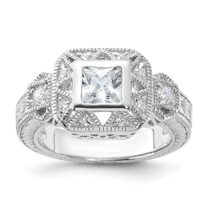 Sterlingsilber Rhodiniert Zirkonia Antik Style Ring