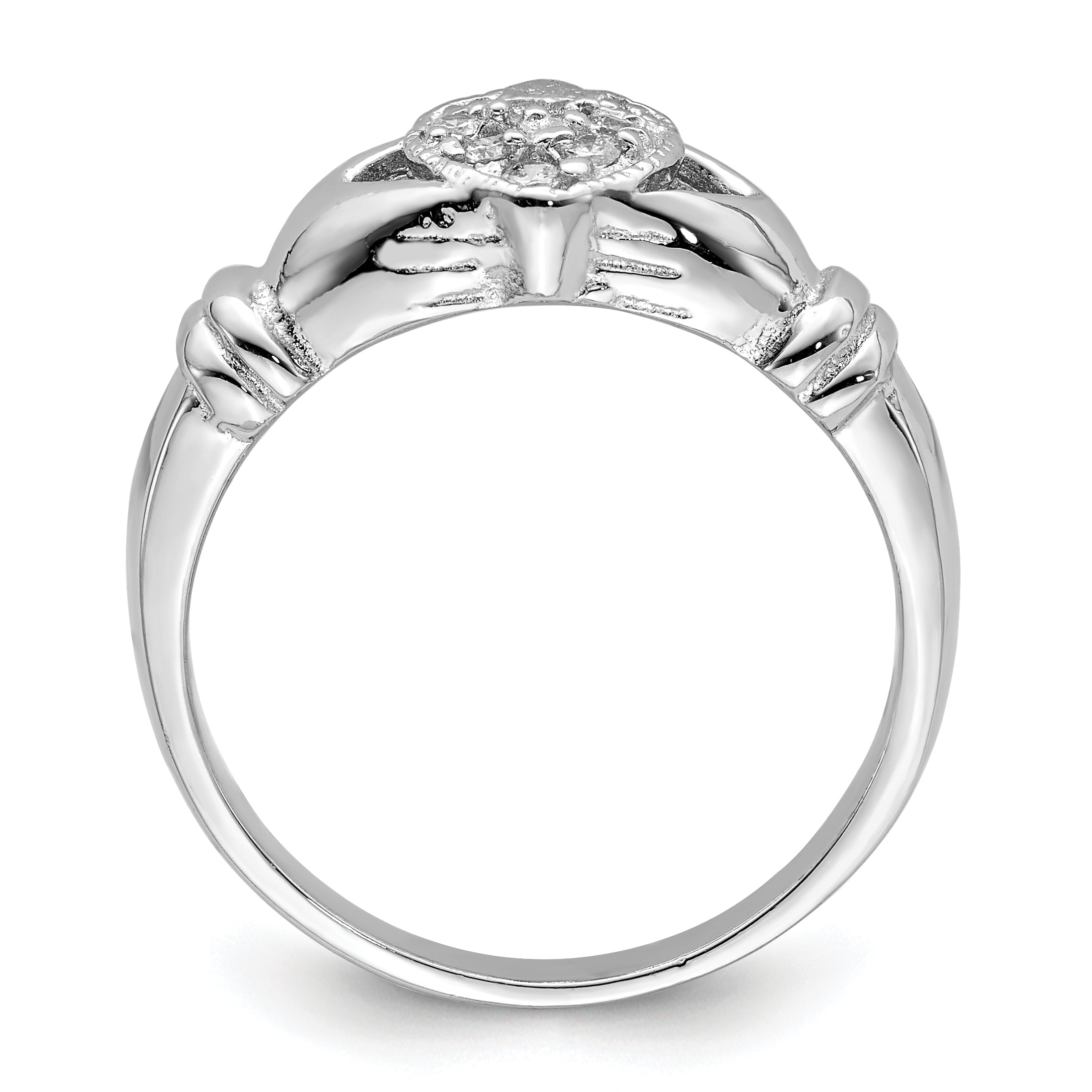 Sterlingsilber Rhodiniert Zirkonia Claddagh Ring