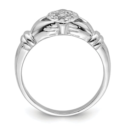 Sterlingsilber Rhodiniert Zirkonia Claddagh Ring