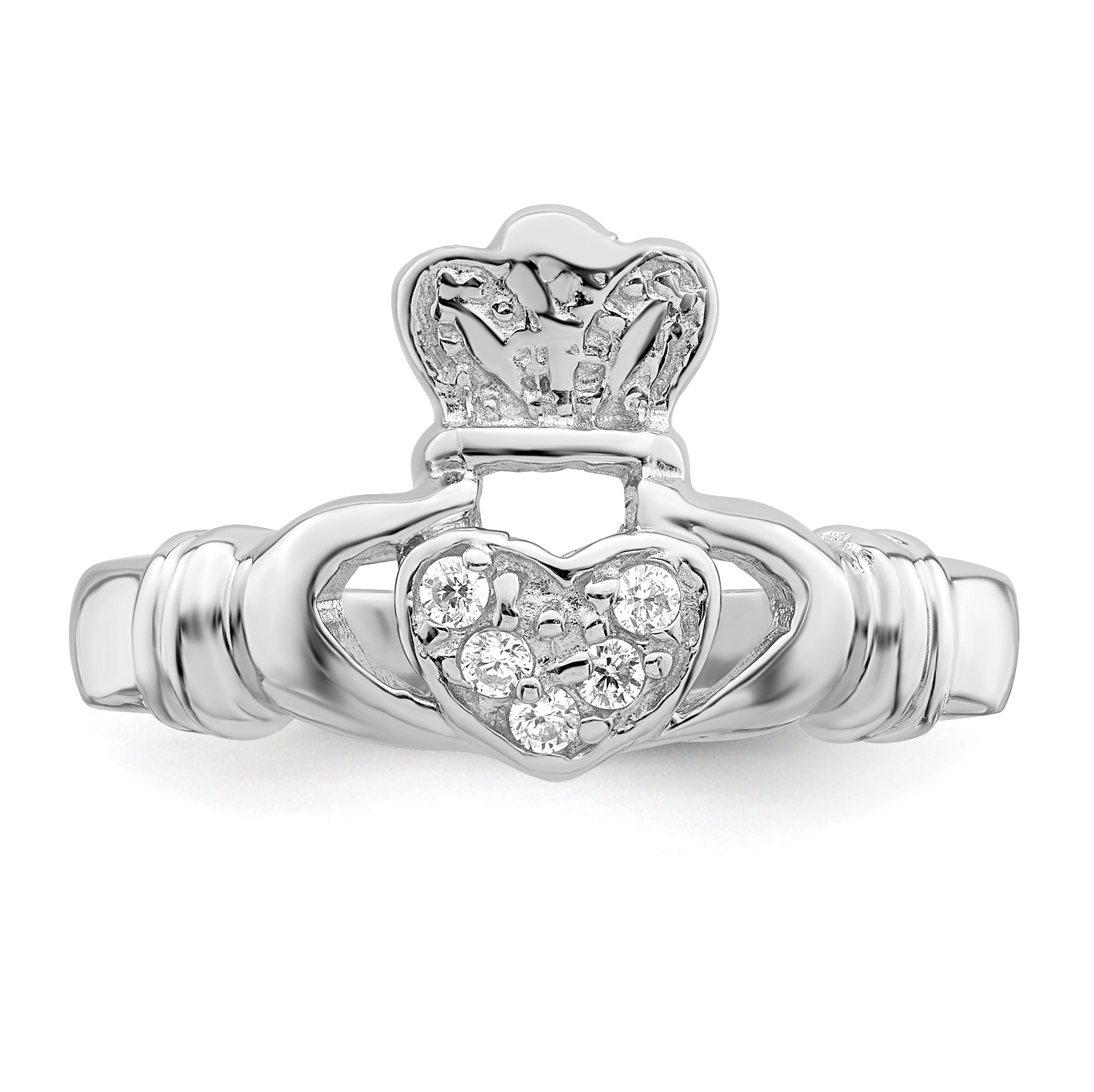 Sterlingsilber Rhodiniert Zirkonia Claddagh Ring