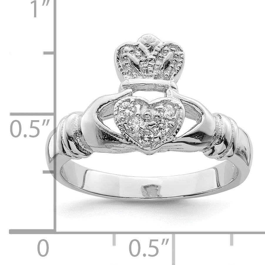 Sterlingsilber Rhodiniert Zirkonia Claddagh Ring