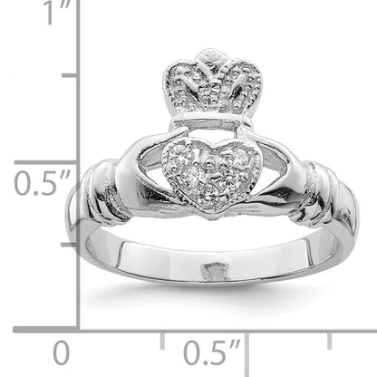 Sterlingsilber Rhodiniert Zirkonia Claddagh Ring