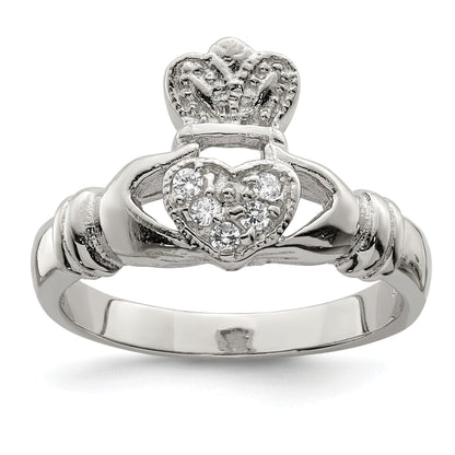 Sterlingsilber Rhodiniert Zirkonia Claddagh Ring