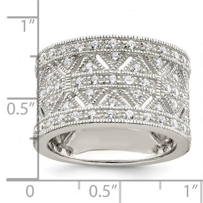 Sterlingsilber Rhodiniert Poliert Zirkonia Vintage Ring