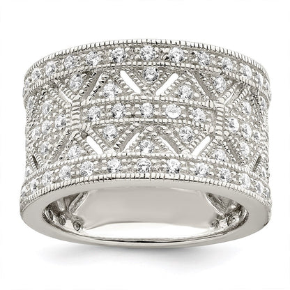 Sterlingsilber Rhodiniert Poliert Zirkonia Vintage Ring
