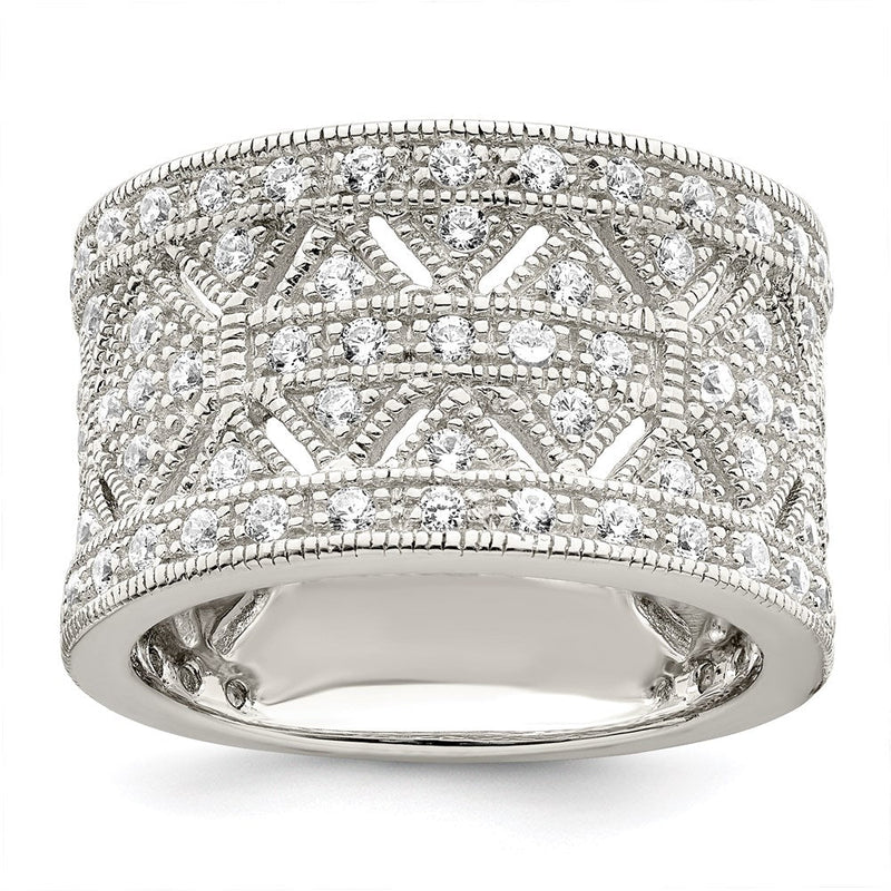 Sterlingsilber Rhodiniert Poliert Zirkonia Vintage Ring