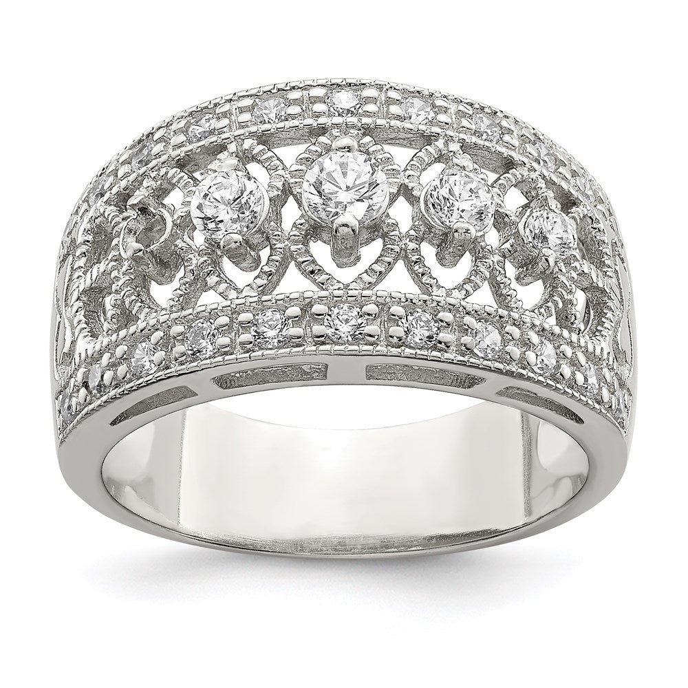 Sterlingsilber Rhodiniert Poliert Zirkonia Vintage Ring